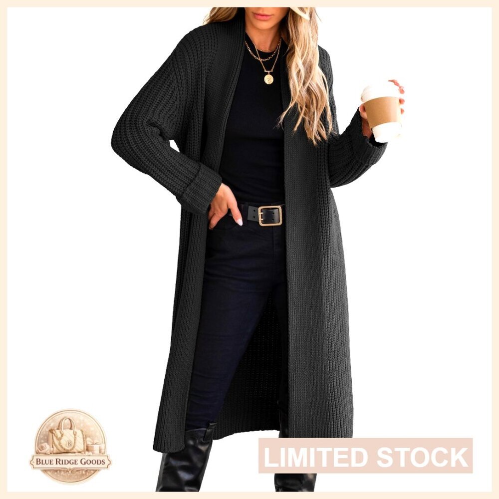 Knit Long Cardigan Open Front Oversized Sweater Coat 100% Acrylic